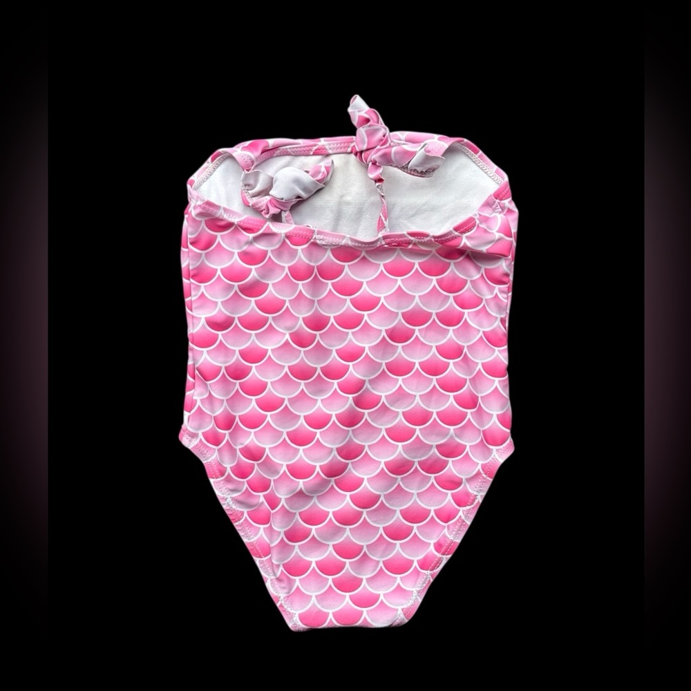 ✨Pink and white one-piece swimsuit with adjustable tie and ruching detail✨